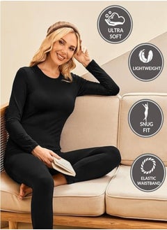 GUDOO Thermal Underwear for Women Fleece Lined Base Layer Pajama Set Women's Thermal Underwear Set, Base Layer Set, Soft, Wool Thermal Clothing Set  - Image 2