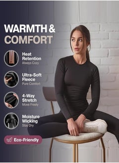 GUDOO Thermal Underwear for Women Fleece Lined Base Layer Pajama Set Women's Thermal Underwear Set, Base Layer Set, Soft, Wool Thermal Clothing Set  - Image 5