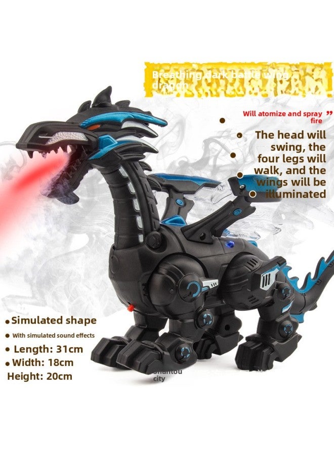 Electric Spray Mechanical Dinosaur Children's Mechanical War Dragon Will Fire-breathing Dinosaur Toy Hot Sale Simulation Model-Color:Black - Image 1