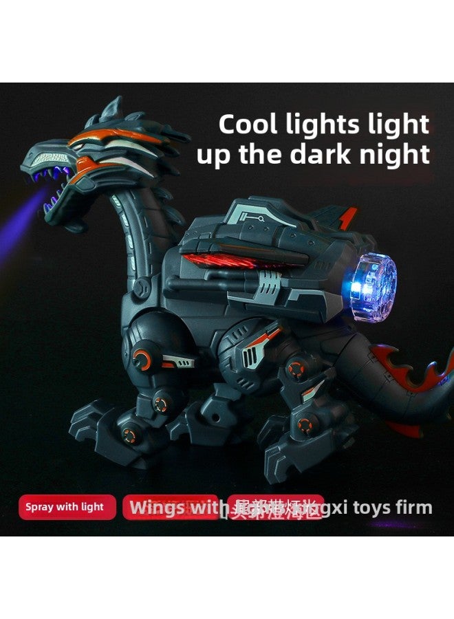 Electric Spray Mechanical Dinosaur Children's Mechanical War Dragon Will Fire-breathing Dinosaur Toy Hot Sale Simulation Model-Color:Black - Image 3