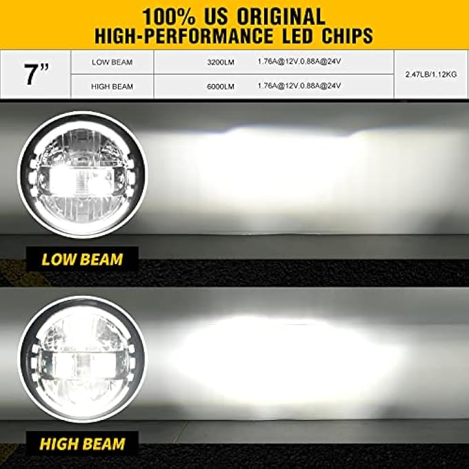LX-LIGHT مصابيح أمامية LED سوداء مقاس 7 بوصات معتمدة من Dot مع حلقة هالة بيضاء متوافقة مع Jeep Wrangler Jk Jku Tj Lj Jl Hummber H1 H2 - Image 3