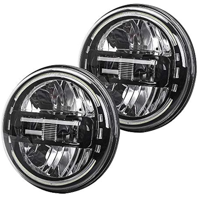 LX-LIGHT مصابيح أمامية LED سوداء مقاس 7 بوصات معتمدة من Dot مع حلقة هالة بيضاء متوافقة مع Jeep Wrangler Jk Jku Tj Lj Jl Hummber H1 H2 - Image 1