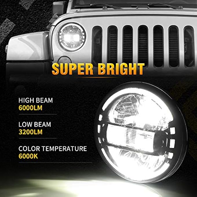 LX-LIGHT مصابيح أمامية LED سوداء مقاس 7 بوصات معتمدة من Dot مع حلقة هالة بيضاء متوافقة مع Jeep Wrangler Jk Jku Tj Lj Jl Hummber H1 H2 - Image 5