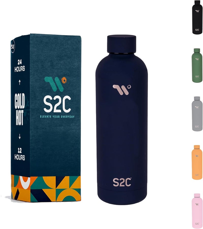 S2C Water Bottle Stainless Steel 750ml - Double Wall insulated Water Bottles for Hot Water Gym Bottle Stainless Steel Water Bottle for Kids School Flask Bottle Hot water bottle (BLUE, 750ml) - Image 1