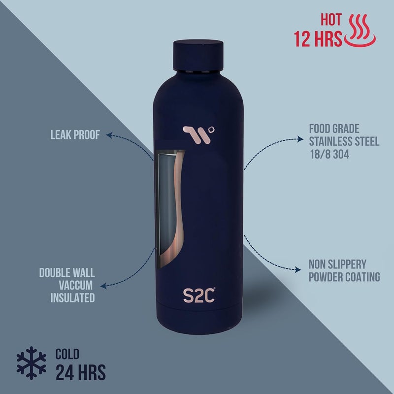 S2C Water Bottle Stainless Steel 750ml - Double Wall insulated Water Bottles for Hot Water Gym Bottle Stainless Steel Water Bottle for Kids School Flask Bottle Hot water bottle (BLUE, 750ml) - Image 2