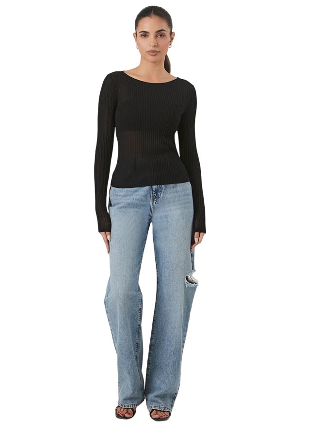 FOREVER 21 Fitted Ribbed Knit Sweater Top - Image 1