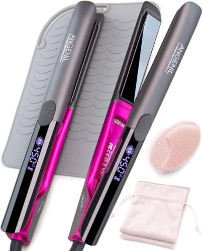 ANGENIL Professional Titanium Flat Iron Hair Straightener and Curler 2 in 1, Dual Voltage Hair Straighteners for Women, 20S Fast Heating Flat Iron 1-inch with Anti-scalding and Anti-Slip Silicone Mat - Image 1