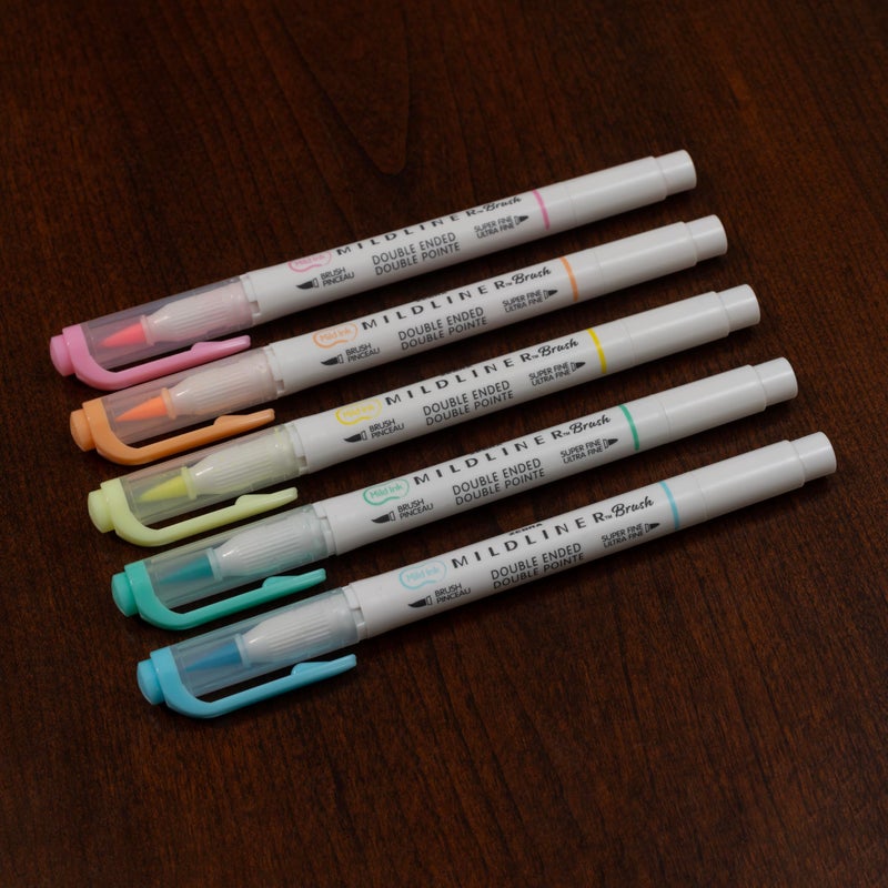 Zebra Pen Mildliner Double-Ended Brush Marker, Brush and Fine Tip Pen, Ideal for Bible Highlighting, No Bleed, Assorted Fluorescent Colors 5-Pack (79105) - Image 5