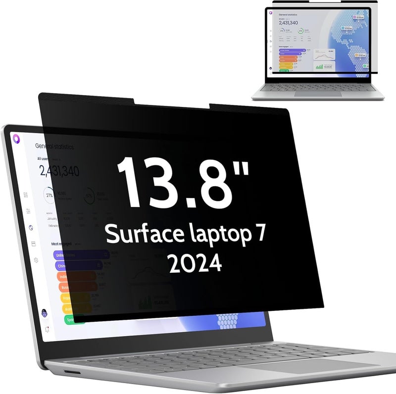 Mamol Magnetic Privacy Screen for 13.8 Inch Surface Laptop 7, Removable Anti Spy Glare Blue Light Filter, Microsoft Surface Laptop Privacy Screen Protector 13.8 in - Image 1