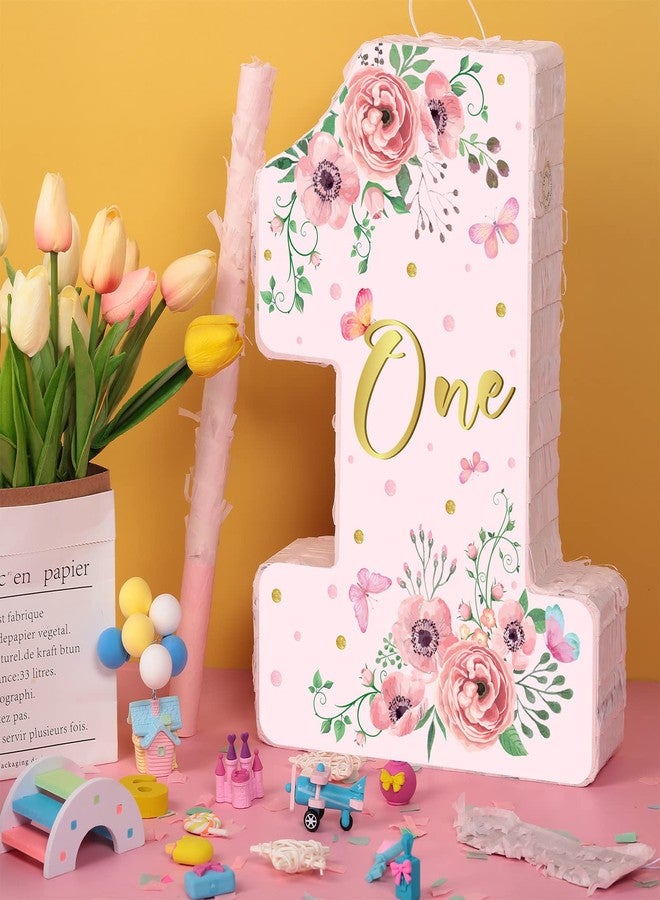 Hungdao Pink Floral Piñata Number 1 Piñata Set with Blindfold, Bat and Filler for Flower Theme Gender Reveal Baby Shower Kids First Birthday Party Supplies - Image 4