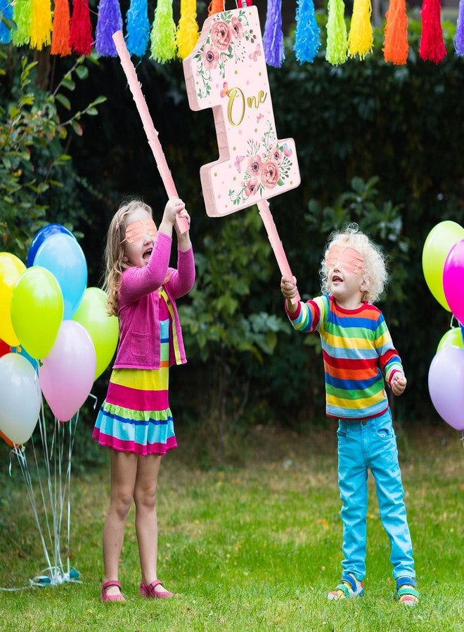 Hungdao Pink Floral Piñata Number 1 Piñata Set with Blindfold, Bat and Filler for Flower Theme Gender Reveal Baby Shower Kids First Birthday Party Supplies - Image 5