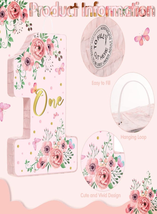 Hungdao Pink Floral Piñata Number 1 Piñata Set with Blindfold, Bat and Filler for Flower Theme Gender Reveal Baby Shower Kids First Birthday Party Supplies - Image 3