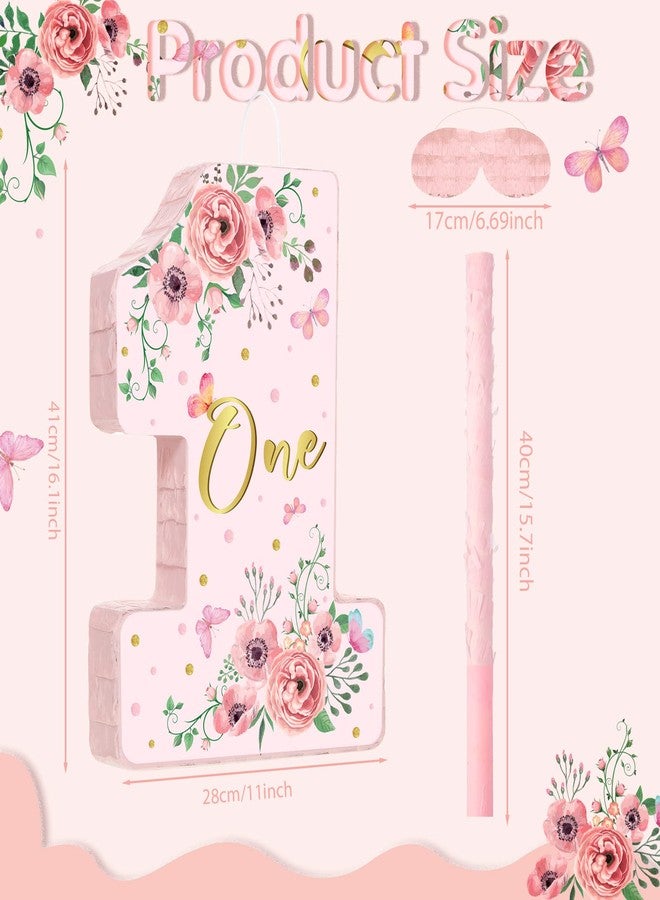 Hungdao Pink Floral Piñata Number 1 Piñata Set with Blindfold, Bat and Filler for Flower Theme Gender Reveal Baby Shower Kids First Birthday Party Supplies - Image 2