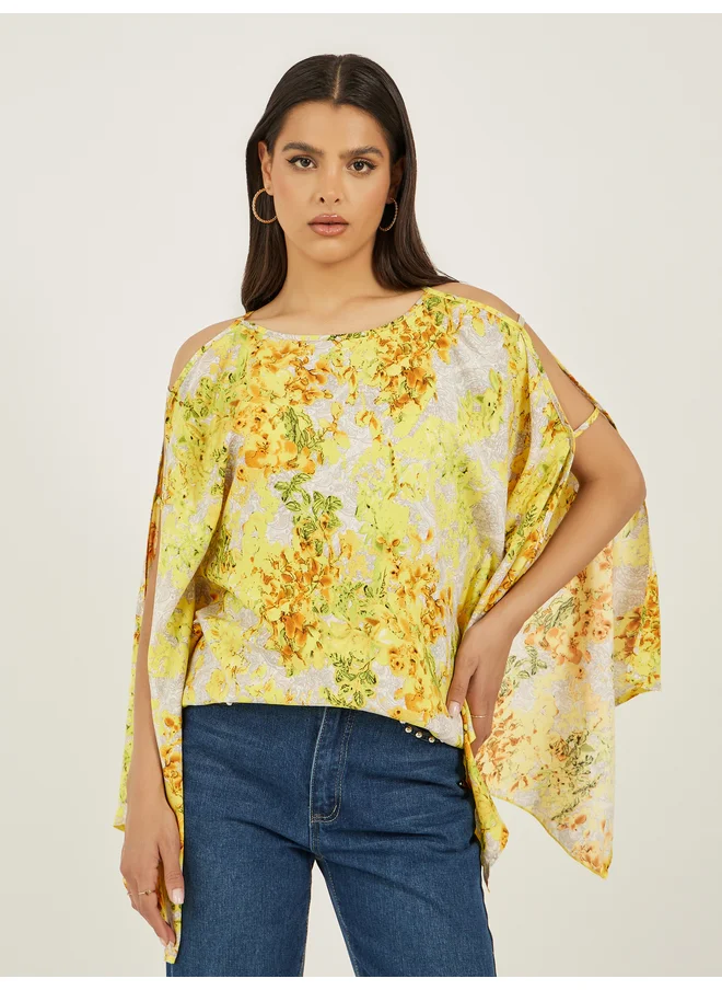 تايك تو Take Two Floral Print Cold Shoulder Sleeves Blouse
