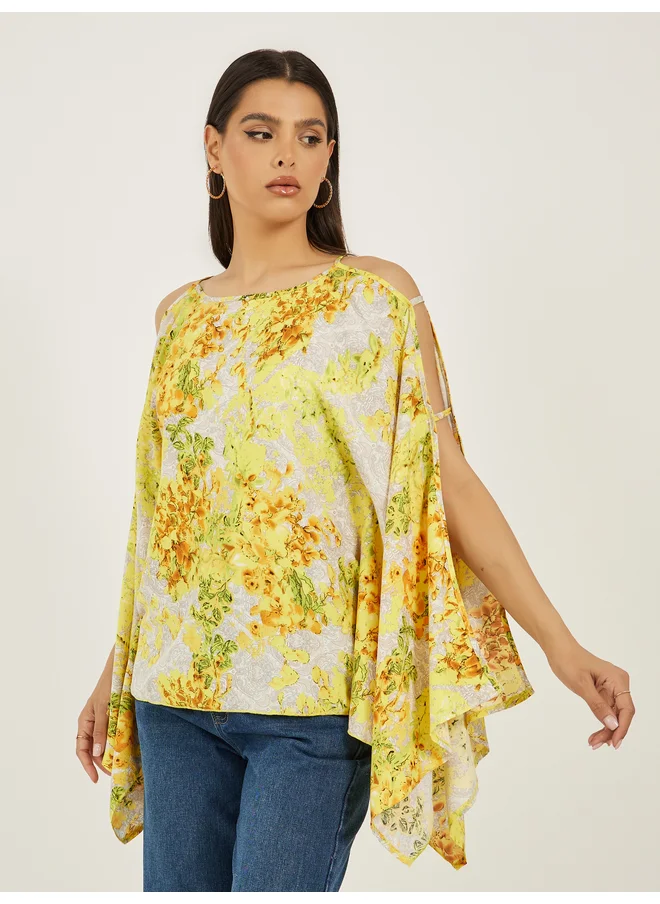 تايك تو Take Two Floral Print Cold Shoulder Sleeves Blouse