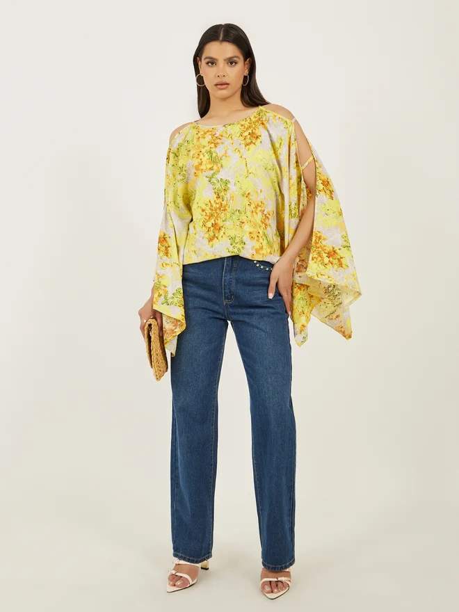 Take Two Take Two Floral Print Cold Shoulder Sleeves Blouse