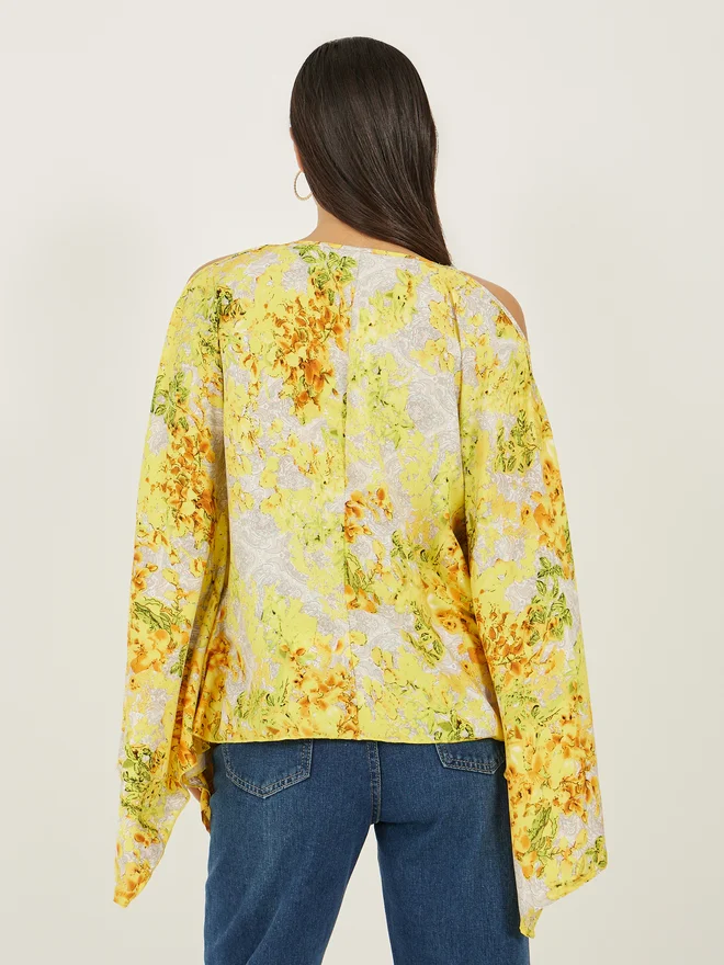 Take Two Take Two Floral Print Cold Shoulder Sleeves Blouse
