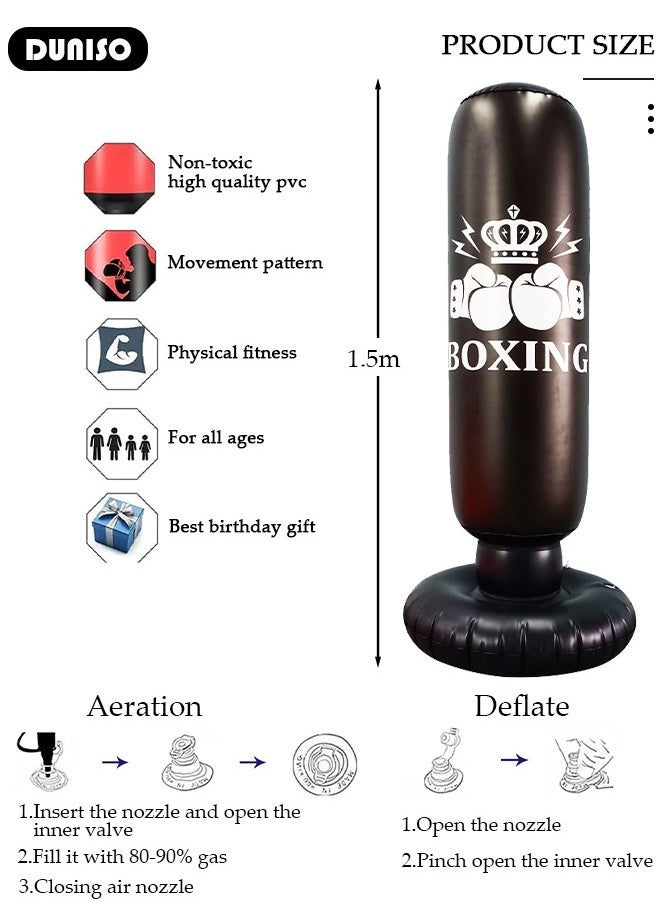 DUNISO Inflatable Boxing Column, 160cm Inflatable Boxing Bag Freestanding Punching Bag, Punching Bag for Kids Adults, for Karate, Home Boxing Practice with Immediate Bounce-Back to Release Stress  - Image 2