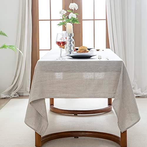 EVERLY 100% Pure Linen Rectangle Tablecloth 84Lx60W Inches for Dining,Weddings and Restaurants,Decorative Halloween,Thanksgiving,Christmas Table Cloth Machine Washable Tablecloths-Natural Linen - Image 3