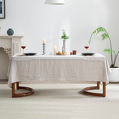 EVERLY 100% Pure Linen Rectangle Tablecloth 84Lx60W Inches for Dining,Weddings and Restaurants,Decorative Halloween,Thanksgiving,Christmas Table Cloth Machine Washable Tablecloths-Natural Linen - Image 2