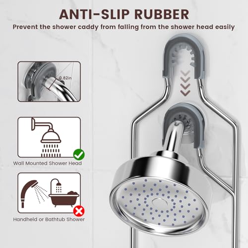 REINHARDT Shower Caddy Hanging, Rustproof Shower Caddy Anti-Swing Shower Organizer Over Showerhead No Drilling Shower Racks with Soap Holder Multi Hooks Bathroom Storage for Shampoo Sponge, Silver - Image 5