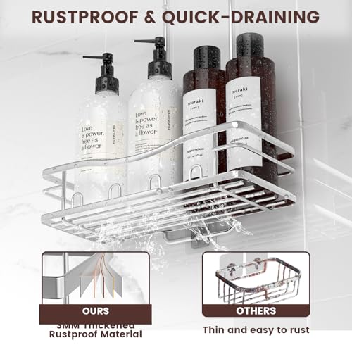REINHARDT Shower Caddy Hanging, Rustproof Shower Caddy Anti-Swing Shower Organizer Over Showerhead No Drilling Shower Racks with Soap Holder Multi Hooks Bathroom Storage for Shampoo Sponge, Silver - Image 4