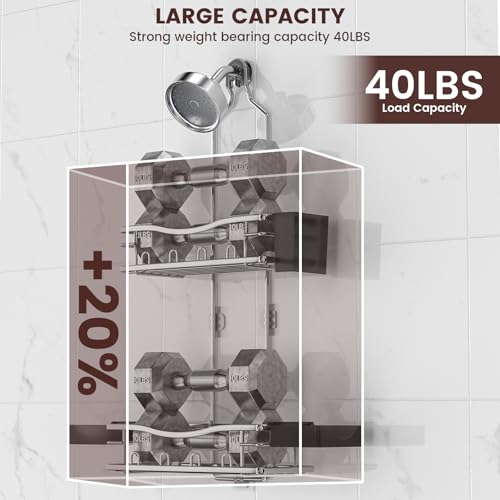 REINHARDT Shower Caddy Hanging, Rustproof Shower Caddy Anti-Swing Shower Organizer Over Showerhead No Drilling Shower Racks with Soap Holder Multi Hooks Bathroom Storage for Shampoo Sponge, Silver - Image 3