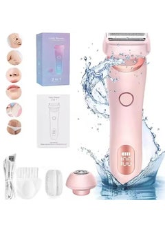 Furtey Electric Shaver Razors for Women 2-in-1 Electric Razor Wet Dry Use Rechargeable Bikini Trimmer Hair Removal with Detachable Head IPX7 Waterproof Pink  - Image 1