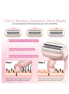 Furtey Electric Shaver Razors for Women 2-in-1 Electric Razor Wet Dry Use Rechargeable Bikini Trimmer Hair Removal with Detachable Head IPX7 Waterproof Pink  - Image 4