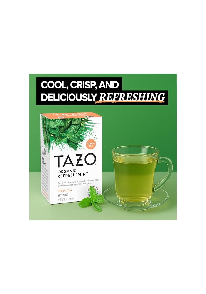 TAZO Organic Refresh Mint Herbal Tea Bags with Peppermint and Spearmint Caffeine Free 16 Total Tea Sachets - Image 5