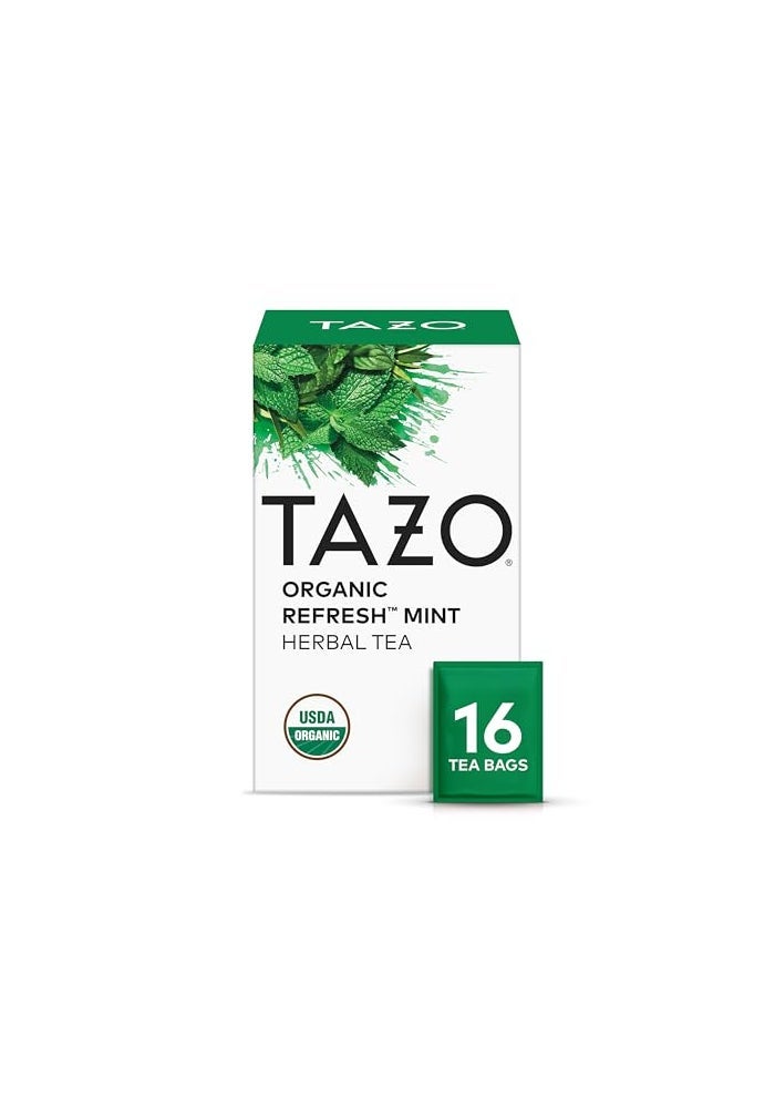 TAZO Organic Refresh Mint Herbal Tea Bags with Peppermint and Spearmint Caffeine Free 16 Total Tea Sachets - Image 1