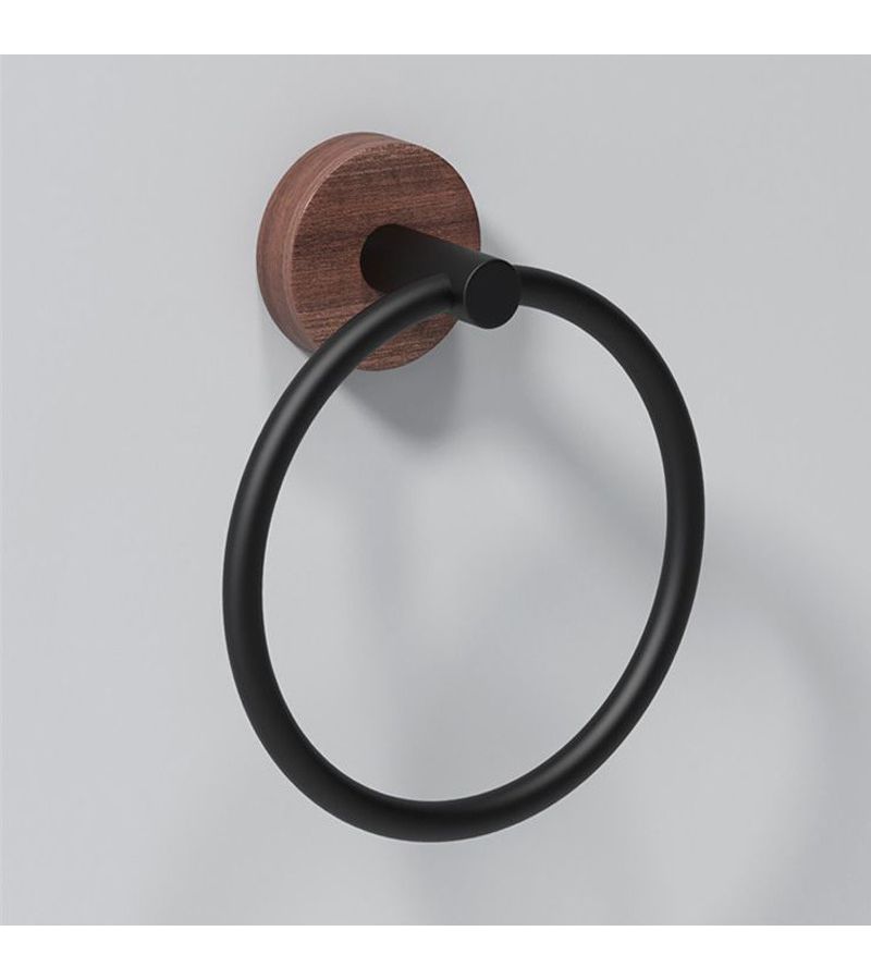 Walnut Wood Towel Ring Wall Mounted Bathroom Kitchen Storage Rack - Image 1
