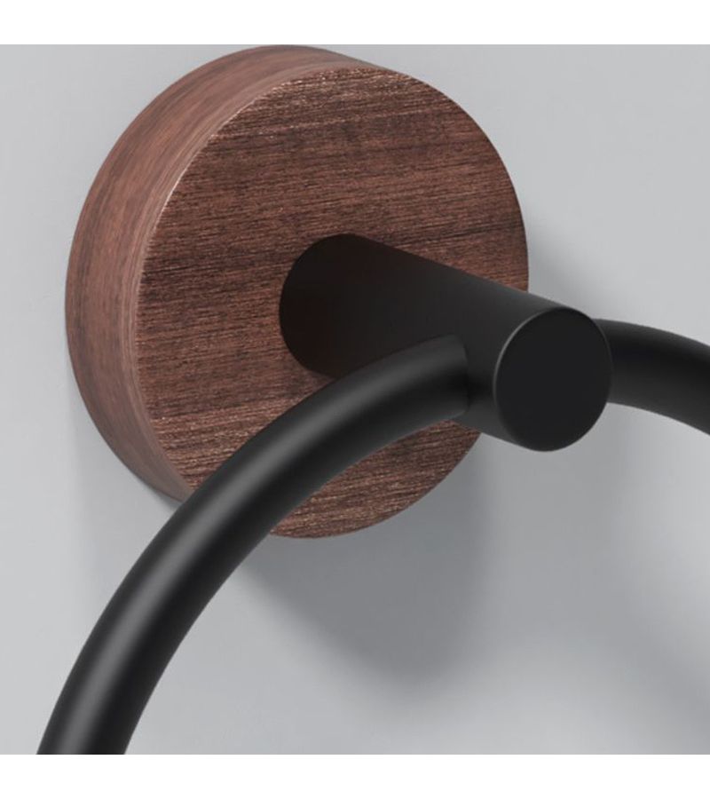 Walnut Wood Towel Ring Wall Mounted Bathroom Kitchen Storage Rack - Image 2