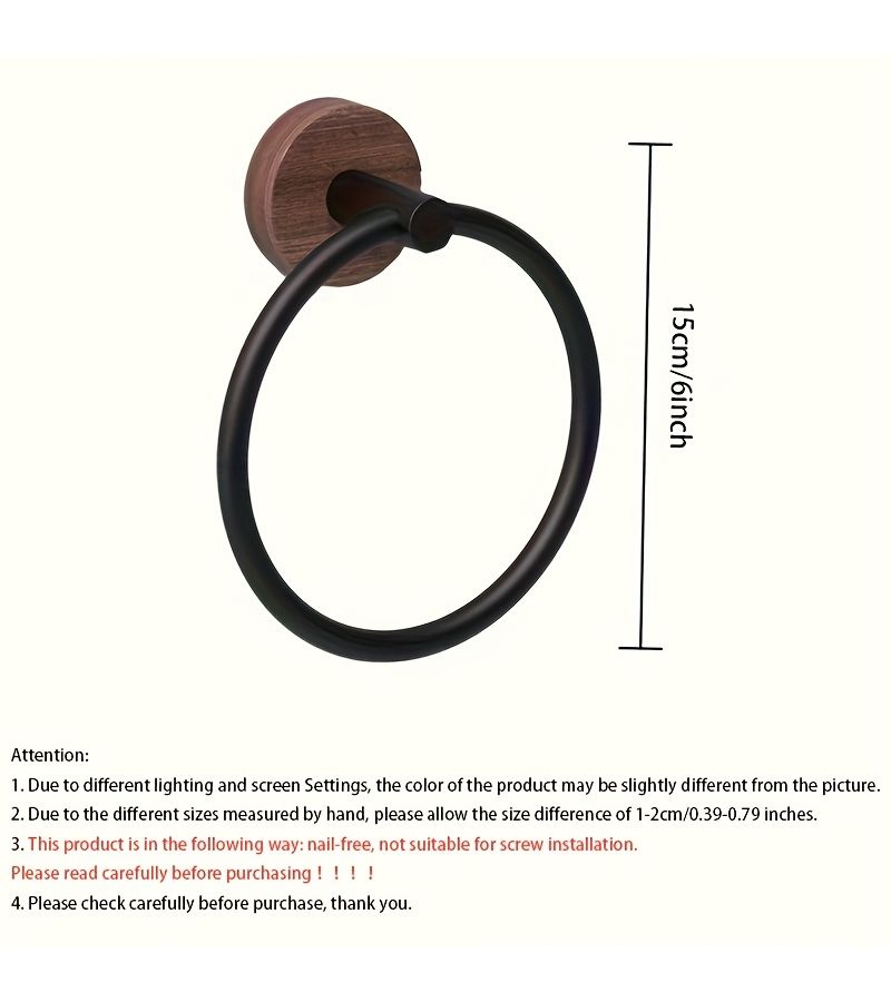 Walnut Wood Towel Ring Wall Mounted Bathroom Kitchen Storage Rack - Image 3