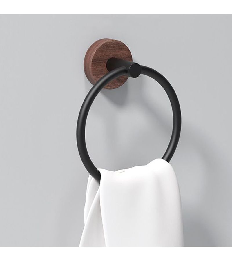 Walnut Wood Towel Ring Wall Mounted Bathroom Kitchen Storage Rack - Image 4