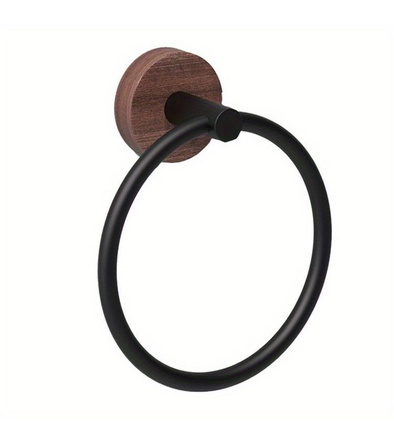 Walnut Wood Towel Ring Wall Mounted Bathroom Kitchen Storage Rack - Image 5