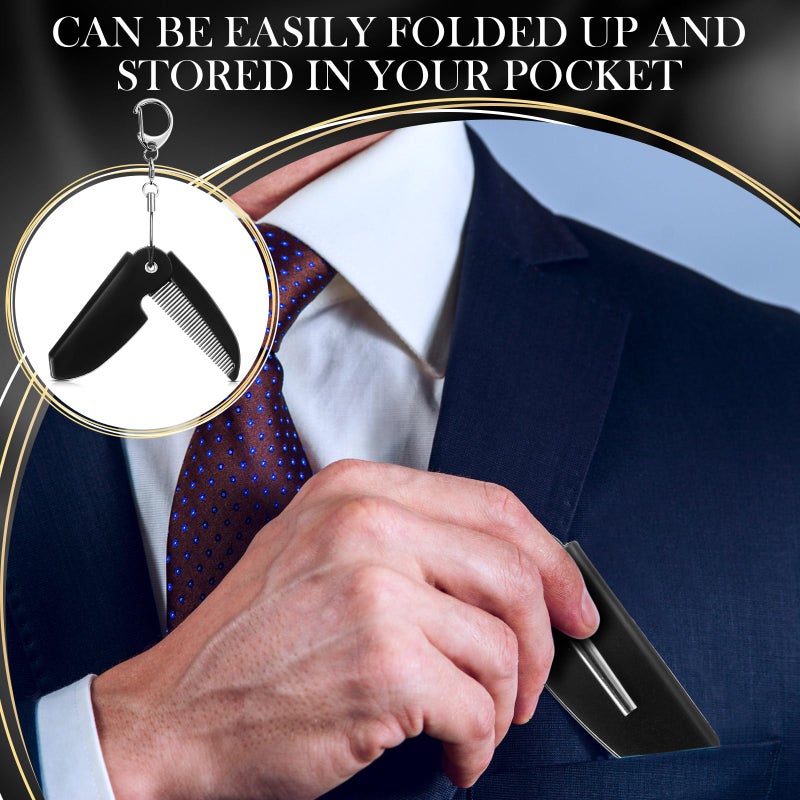 Nosiny 6 Pcs Beard Mustache Folding Comb With Keychain - Handmade Moustache Comb for Multifunctional Pocket Saw Cut Styling, Black - Image 4