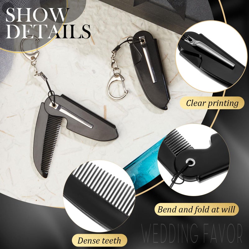 Nosiny 6 Pcs Beard Mustache Folding Comb With Keychain - Handmade Moustache Comb for Multifunctional Pocket Saw Cut Styling, Black - Image 3