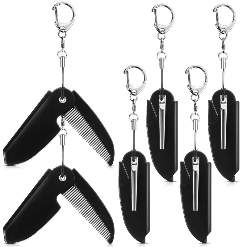 Nosiny 6 Pcs Beard Mustache Folding Comb With Keychain - Handmade Moustache Comb for Multifunctional Pocket Saw Cut Styling, Black - Image 1