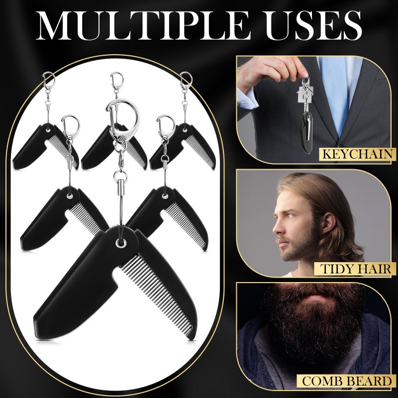 Nosiny 6 Pcs Beard Mustache Folding Comb With Keychain - Handmade Moustache Comb for Multifunctional Pocket Saw Cut Styling, Black - Image 5