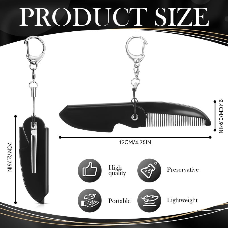 Nosiny 6 Pcs Beard Mustache Folding Comb With Keychain - Handmade Moustache Comb for Multifunctional Pocket Saw Cut Styling, Black - Image 2
