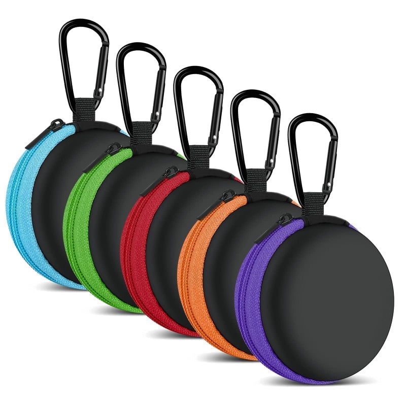 MOLOVA for Earphone Carry Case, 5-Pack Round Pocket Earbud Travel Carrying Case with Zipper for Smartphone Earphone, Wireless Headset, USB Cable, SD Cards Storage Bags, Masks and More - Image 1