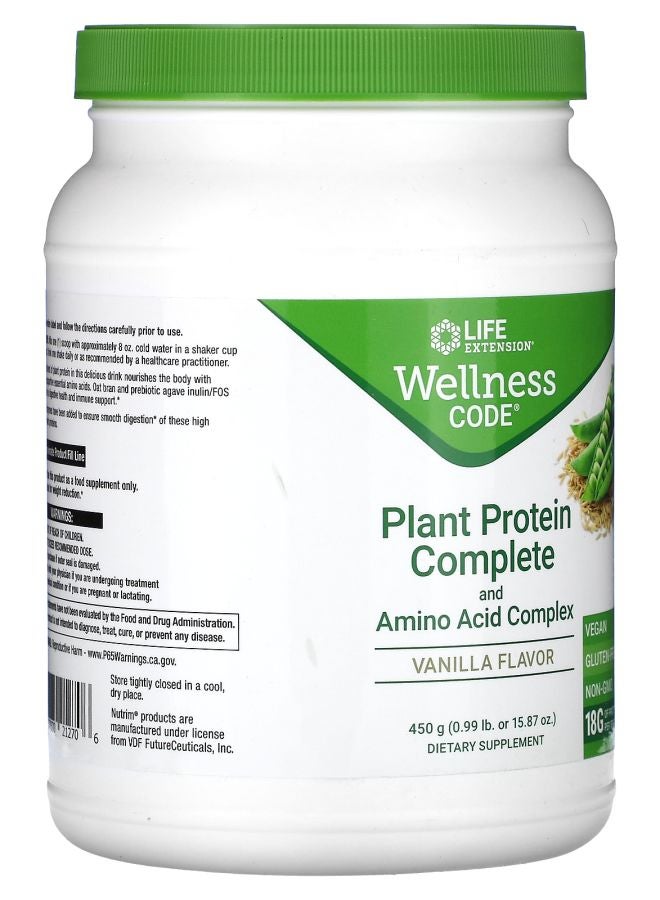 Life Extension كود العافية بروتين نباتي كامل ومركب أحماض أمينية فانيليا 0.99 رطل (450 جرام) - Image 2