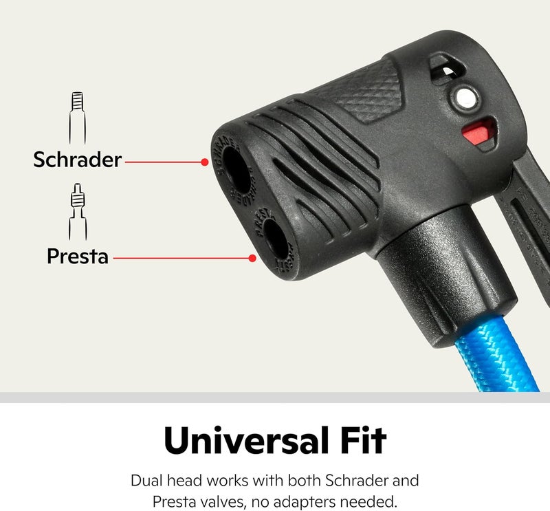 SCHWINN Air Center Series or Basic Floor Pump, for a Range of Bikes, 100, 120 or 160 PSI, Soft Grip Handle, Dual Head for Schrader and Presta Valves, Manual Air Pump - Image 4