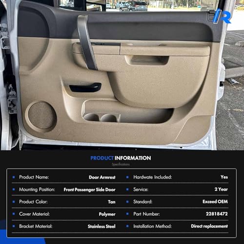 RHAOCZIYAUTO 22818472 Front Right Passenger Side Armrest Repair Kit Fit for Chevy Silverado 1500 2500HD 3500HD 2010-2014 For GMC Sierra 1500 2500 HD 3500 HD 2010-2014 Door Panel with Release Handle Below Armrest - Image 5