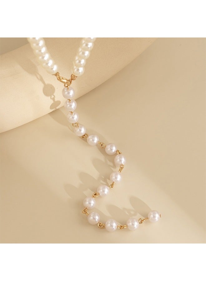 Women's Imitation Pearl Y Lasso Necklace - Long bead necklace, adjustable rings, fashion jewelry  - Image 3