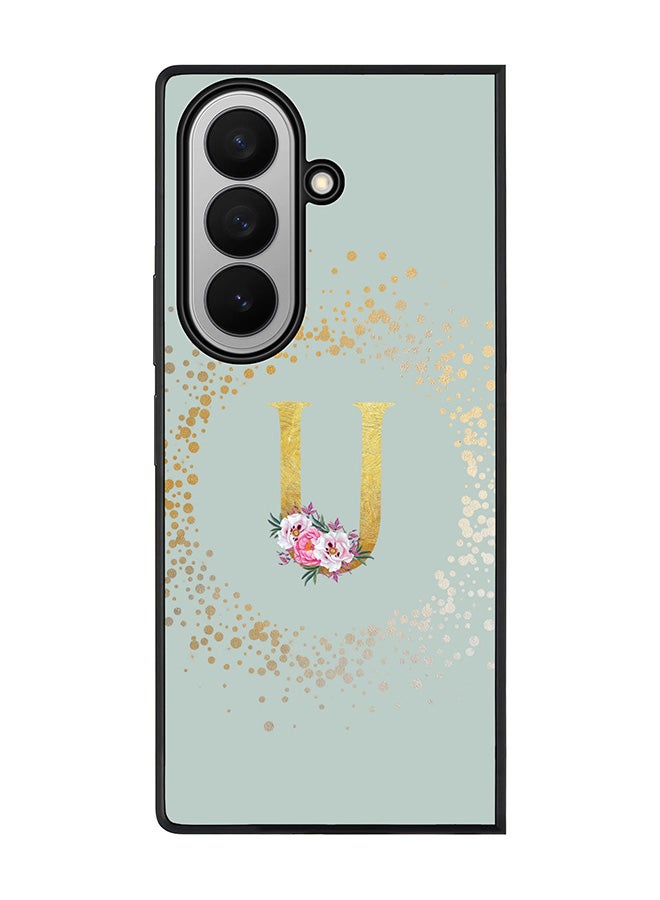 Stylizedd For Samsung Galaxy Z Fold7 Case,Slim fit Camera Protection, Shockproof Thin Phone cover  - Custom Monogram Floral - U  (Light Grey )