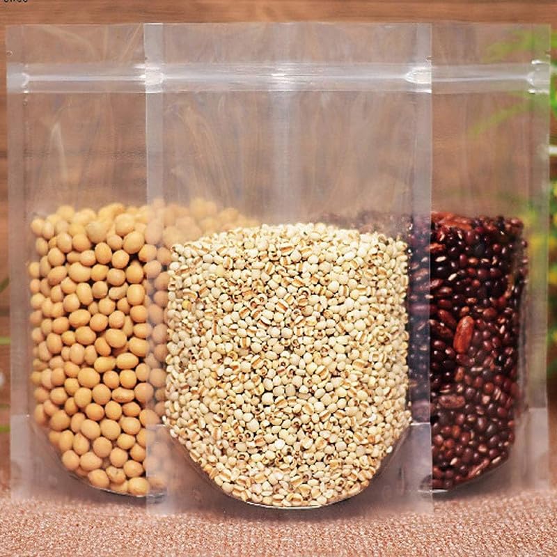 DNY Zip Lock Stand Up Pouches 50 Pieces 500g Capacity Transparent Zipper Food Grade Pouch Bags for Packing MultiPurpose Storage Reusable Resealable Leakproof Airtight - Image 2