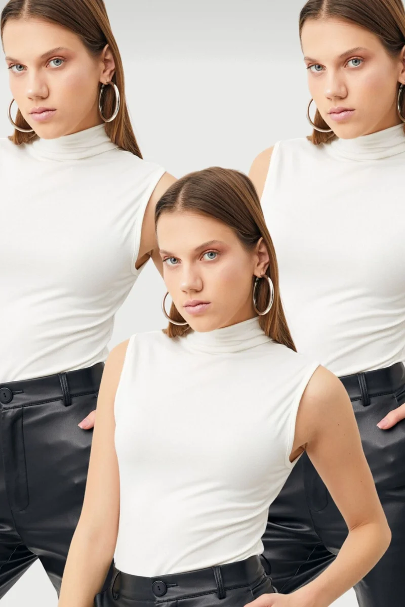 بيبانتولون BIPANTOLON Women's 3-Pack Ribbed Half Turtleneck Bodysuits