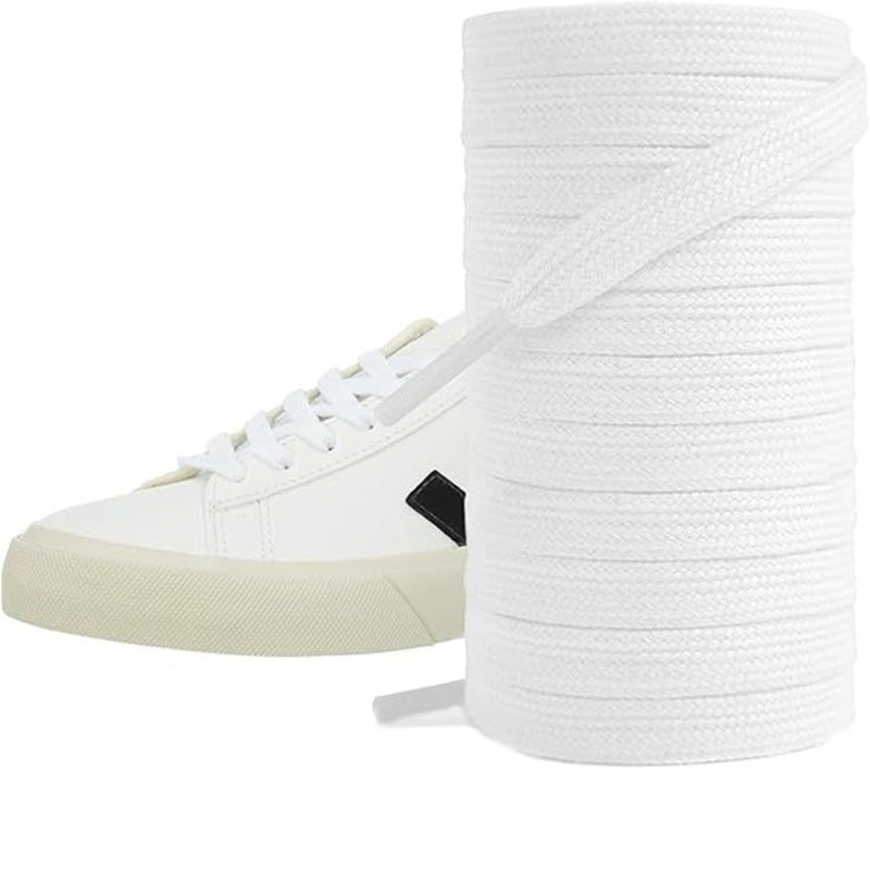 Double Layer Flat Shoelaces 160cm White 1cm Wide - Durable Vibrant Color Laces for Casual Sneakers Dress Boots - Image 1